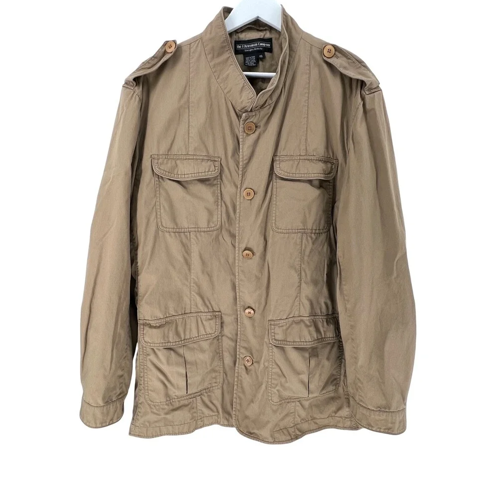 J Peterman Company Safari Field Jacket Mens 46 XL Tan Cotton Utility Heritage